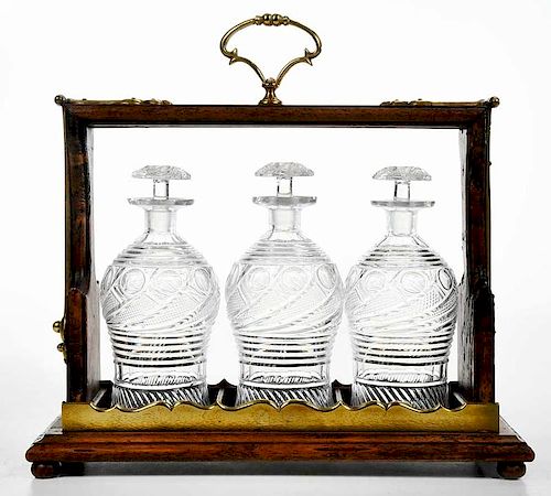 Bronze Mounted Tantalus with Cut Glass Decanters