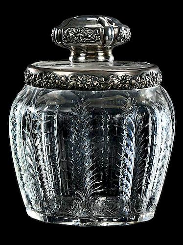 Brilliant Period Cut Glass Humidor with Sterling
