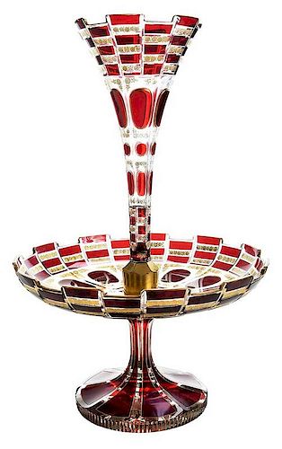Bohemian Ruby and Gilt Glass Epergne