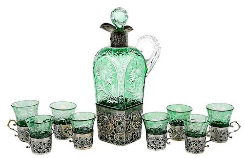 Stevens and Williams Silver Mounted Cordial Set