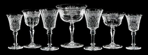 Seven Engraved Glass Wines and Cordials