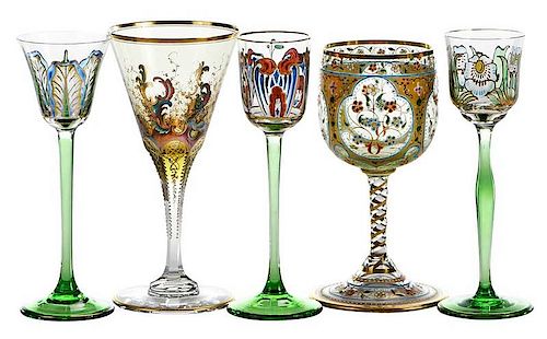 Five Enamel Decorated Small Stems