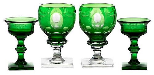 Two Pairs Steuben "Pomona" Glass Goblets