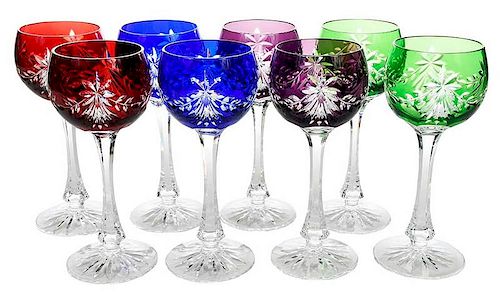 Set Eight Cut to Clear Glass Wine Hocks