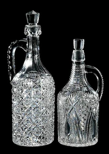 Two Cut Glass Demijohns Whiskey Jug