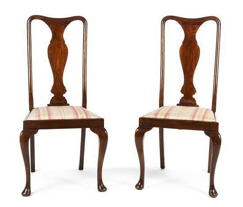 A Set of Four Queen Anne Style Mahogany Side Chairs, Height 42 x width 21 x depth 20 inches.