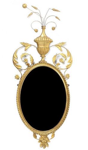 An Adam Style Giltwood Mirror, Height 45 x width 16 inches.