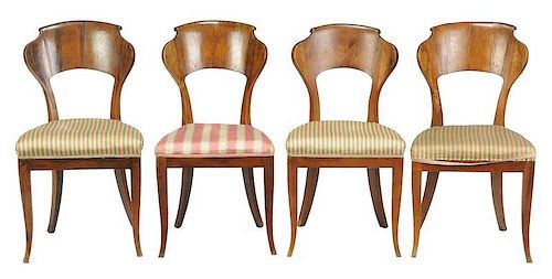 Set Four Biedermeier Walnut Side Chairs