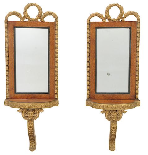 Pair Neoclassical Style Mirrored Wall Brackets