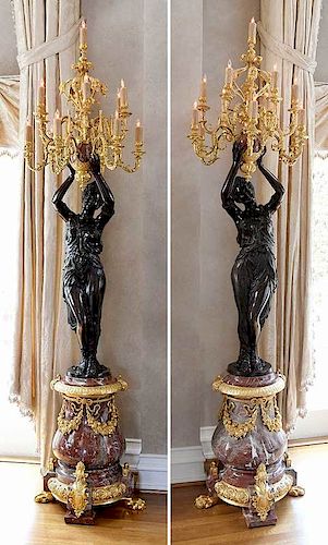 Pair Monumental Louis XV Style Figural Torchères