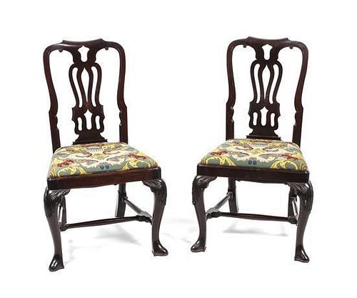 A Pair of George III Style Mahogany Side Chairs, Height 37 1/2 x width 20 1/4 x depth 19 inches.