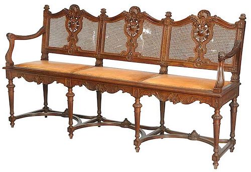 Provincial Louis XVI Style Cane-Backed Bench