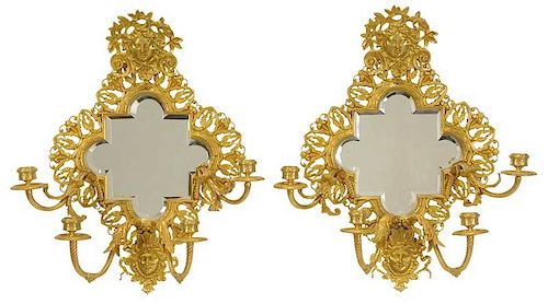 Pair Neoclassical Style Gilt Bronze Wall Sconces