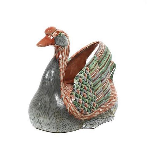 A Chinese Export Swan-Form Jardiniere, Height 12 1/2 x width 13 x depth 6 inches.