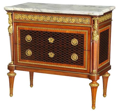 Louis XVI Style Marble-Top Three-Drawer Commode