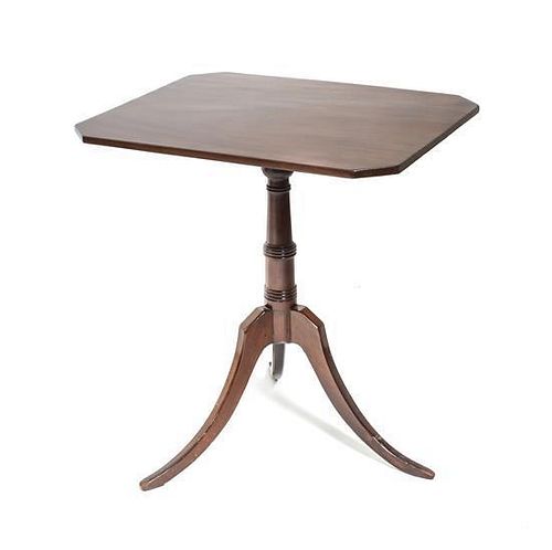 A George III Style Mahogany Tilt-Top Occasional Table, Height 28 x width 20 1/2 x depth 25 3/4 inches.