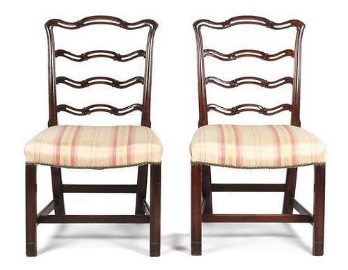 A Pair of Chippendale Style Ladder Back Side Chairs, 19th Century, Height 37 inches.
