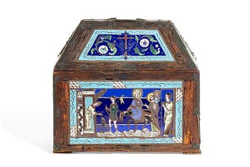 A French Gothic style  enamel table casket