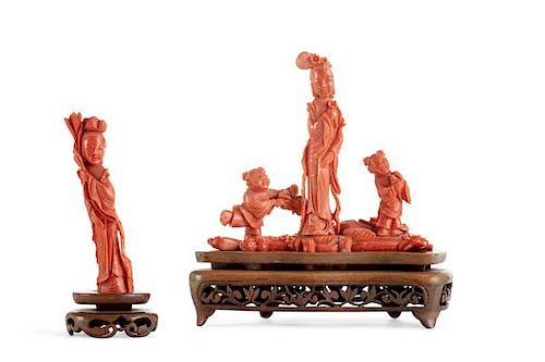 Two Chinese carved coral figures