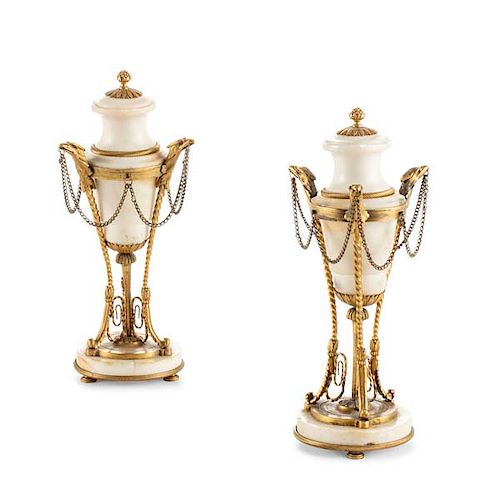 A pair of Louis XVI style marble cassoulettes