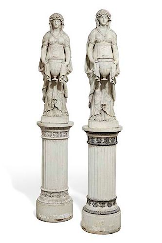 Pair  English  terracotta figures: vestal virgins