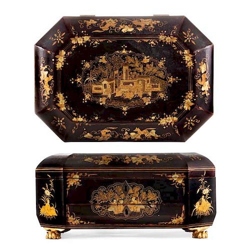 A Chinese Export lacquered work box