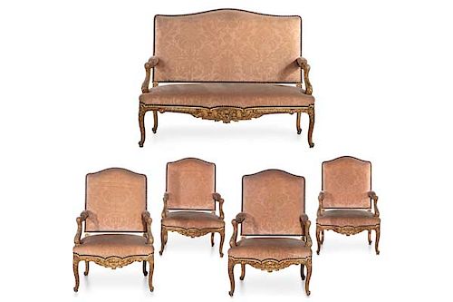 A Louis XV style giltwood suite of seat furniture