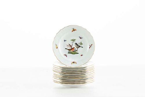 Twelve Herend Rothschild Bird salad plates