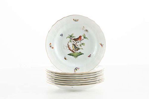 Eight Herend Rothschild Bird dinner plates
