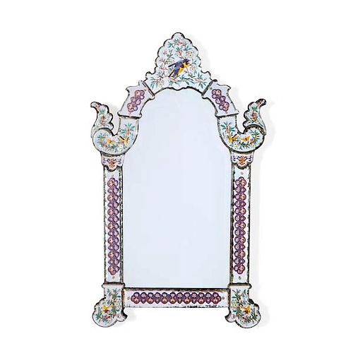 An unusual Venetian enamel decorated mirror