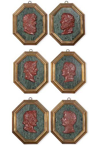 Six marble & faux porphyry panels- Roman Emperors