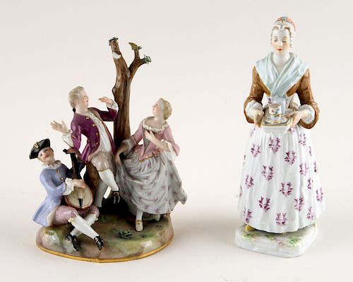 TWO ANTIQUE MEISEEN PORCELAIN FIGURES MARKED