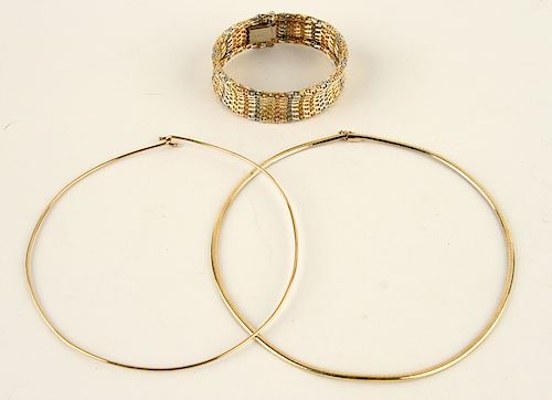 TWO 14K GOLD NECKLACES AND 18K GOLD MESH BRACELET