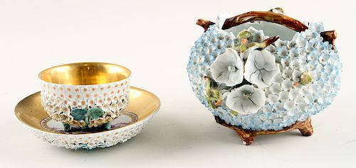 TWO CONTINENTAL SNOWBALL PORCELAIN TABLE ITEMS