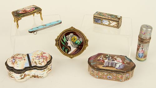 7 FRENCH ENAMELED DRESSING TABLE ARTICLES