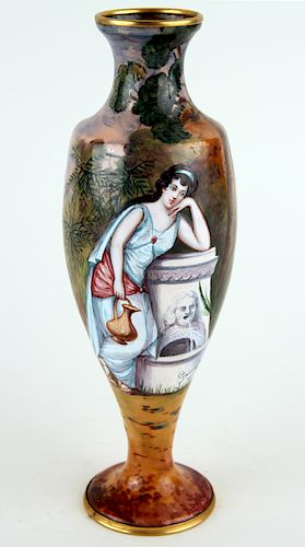 LATE 19TH C. FRENCH ENAMELED VASE SIGNED GALLIET