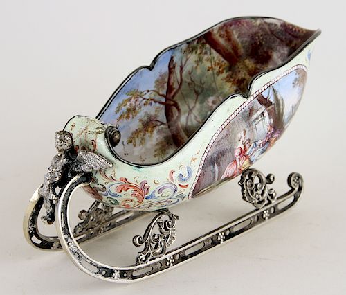 LATE 19TH C. VIENNESE SILVER ENAMELED SLEIGH