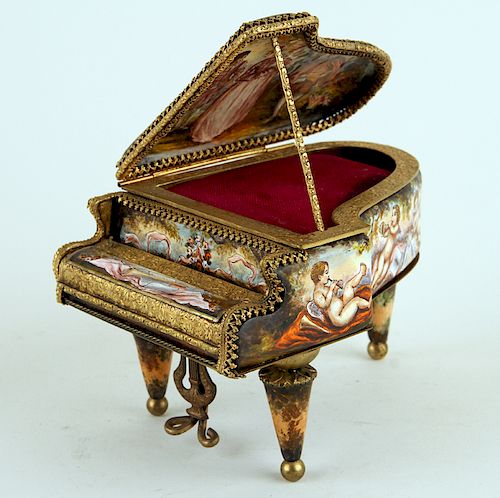 VIENNESE ENAMELED PIANO FORM MUSIC BOX