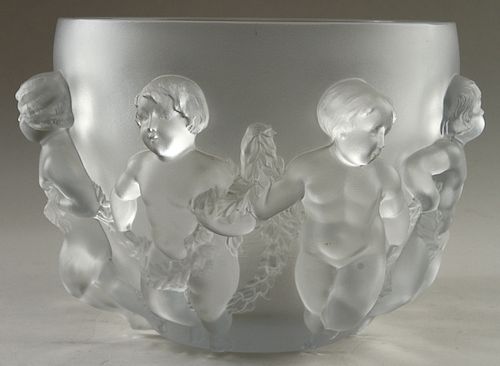 LALIQUE LUXEMBOURG CRYSTAL BOWL MARKED IN SCRIPT