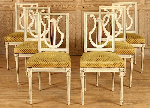 SET 6 LOUIS XVI STYLE UPHOLSTERED DINING CHAIRS