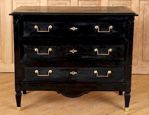 FRENCH LOUIS XVI STYLE BLACK LACQUERED COMMODE