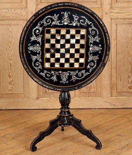 19TH C. FRENCH INLAID TILT TOP GAMES TABLE