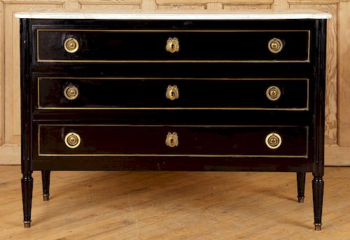 FRENCH LOUIS XVI STYLE MARBLE TOP COMMODE C.1940