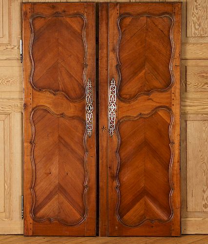 PAIR FRENCH WALNUT DOORS DECORATIVE CARVINGS