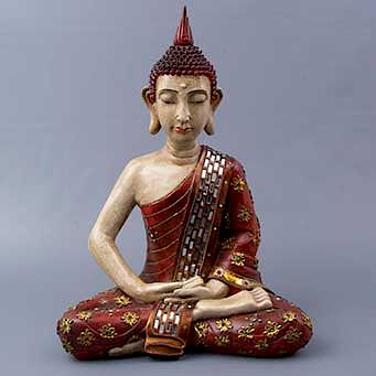 Escultura del Príncipe Siddharta Gautama. Siglo XX. En pasta. Decorado con incrustaciones de espejo y simulantes.
