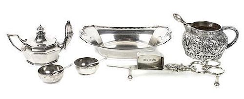 A Group of American and Continental Silver Items, Late 19th/Early 20th Century, Height of creamer 2 1/2 x width 4 inches.