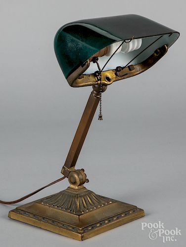 Brass desk lamp with green shade