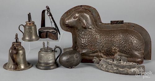 Metalware, to include pewter lamps, etc.