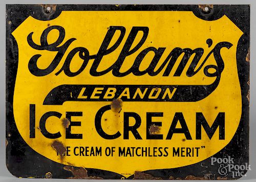 Enamel trade sign for Gollam's Ice Cream