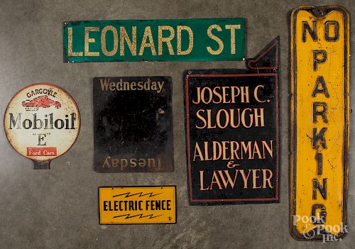 Six assorted tin signs